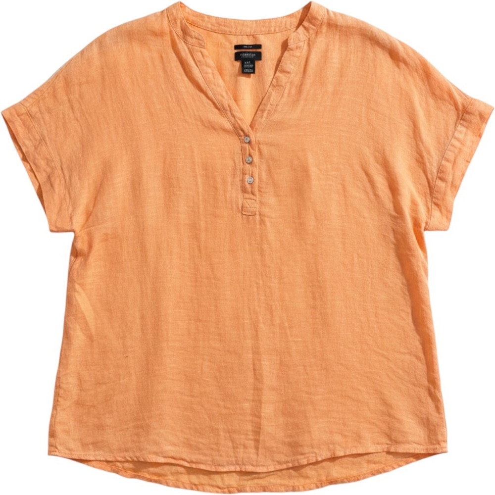 Jones & Co Linen Henley Blouse Womens 2X Orange Short Sleeve Coastal Beachy